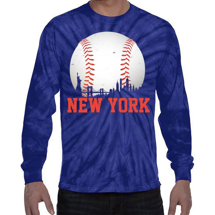 New York Skyline Baseball Sports Fan Tie-Dye Long Sleeve Shirt