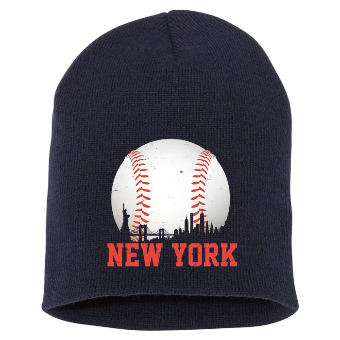 New York Skyline Baseball Sports Fan Short Acrylic Beanie