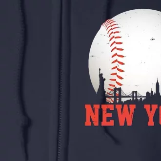 New York Skyline Baseball Sports Fan Full Zip Hoodie