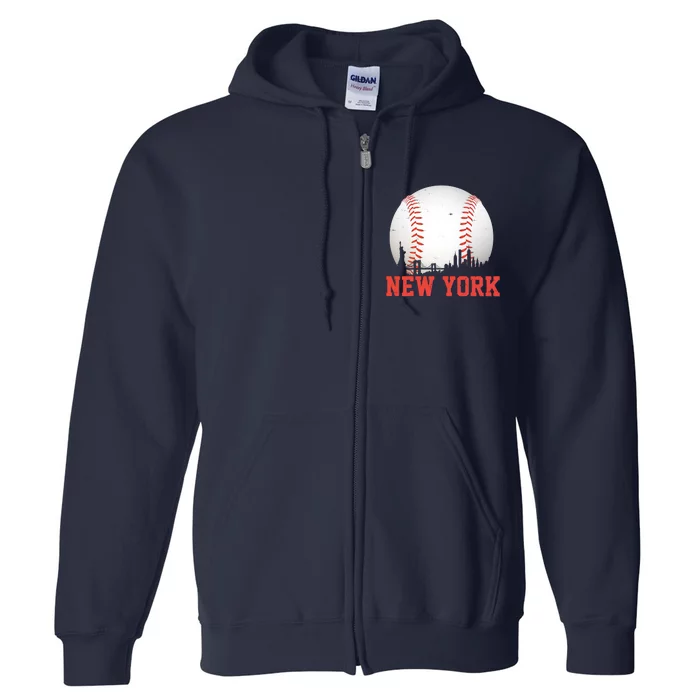 New York Skyline Baseball Sports Fan Full Zip Hoodie