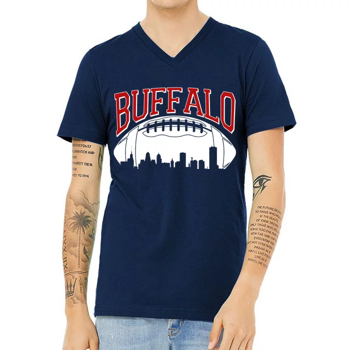 New York Skyline Buffalo Football Fan V-Neck T-Shirt