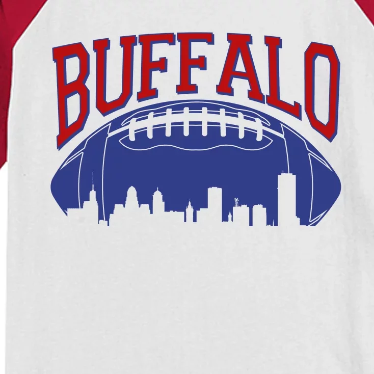 New York Skyline Buffalo Football Fan Kids Colorblock Raglan Jersey