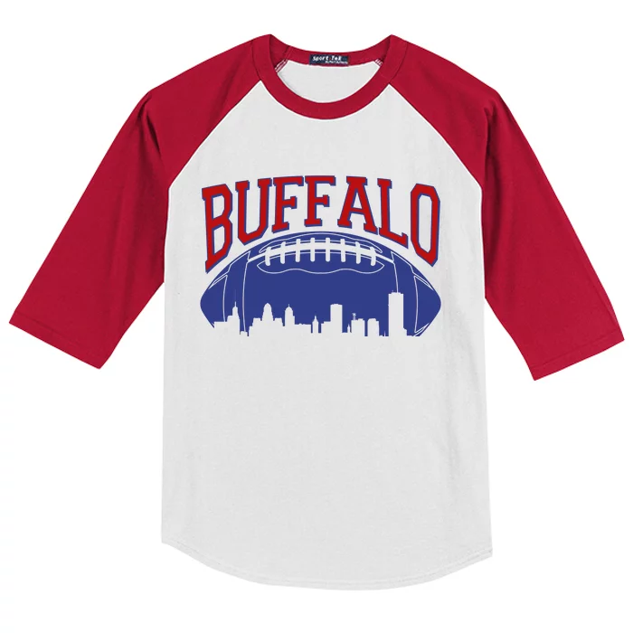 New York Skyline Buffalo Football Fan Kids Colorblock Raglan Jersey