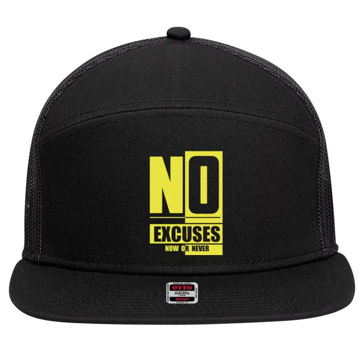 No Excuses Workout Motivational 7 Panel Mesh Trucker Snapback Hat