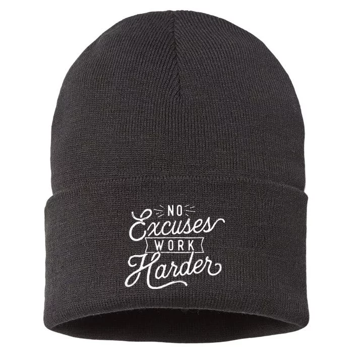 No Excuses Work Harder Motivational Quote Inspiration Sustainable Knit Beanie