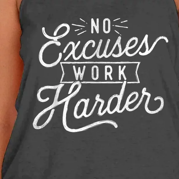 No Excuses Work Harder Motivational Quote Inspiration Women's Knotted Racerback Tank