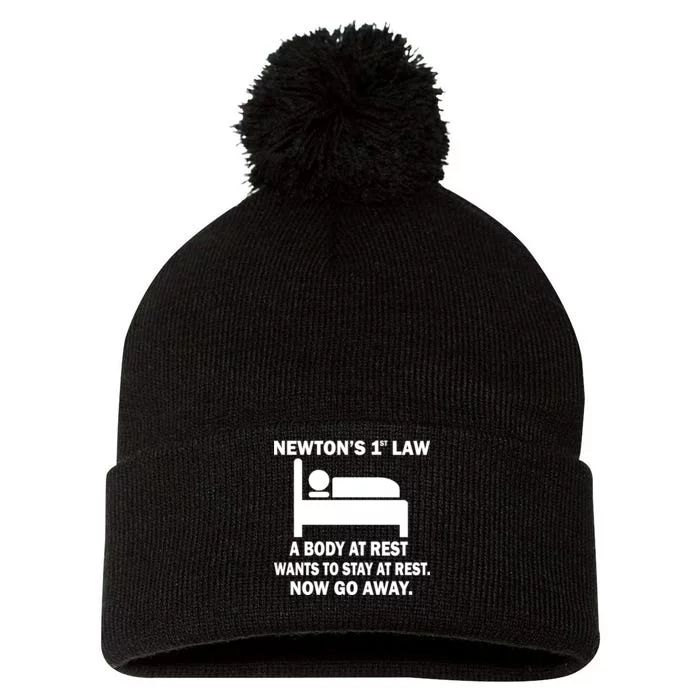 Newton's 1st Law A Body At Rest Pom Pom 12in Knit Beanie