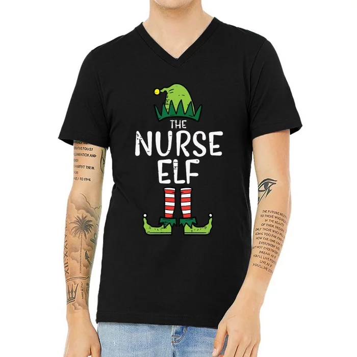 Nurse Elf Xmas Matching Christmas For Family Winter Scrub V-Neck T-Shirt