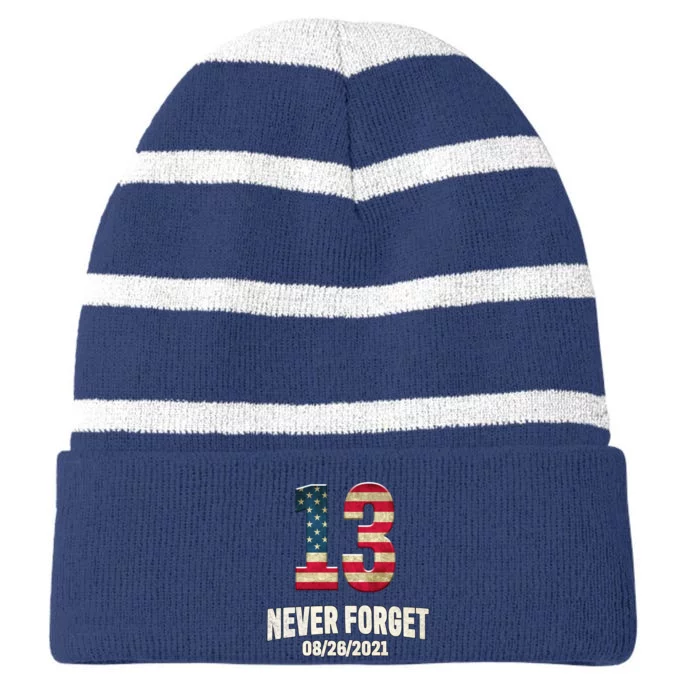 Never Forget 13 Service Members Kabul Afghanistan Airport Striped Beanie with Solid Band