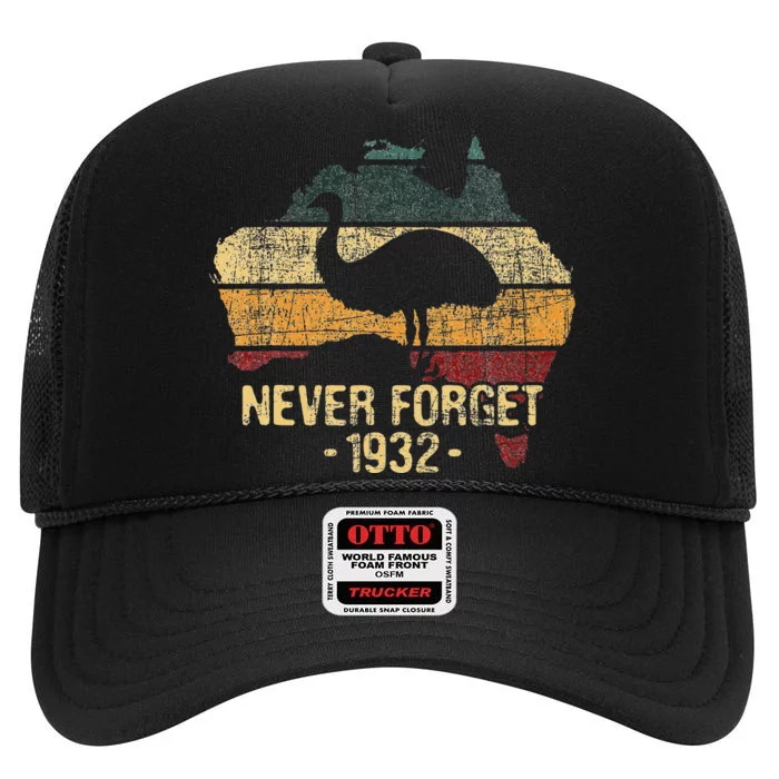 Never Forget 1932 Emu War Emu Lover Zookeeper High Crown Mesh Trucker Hat