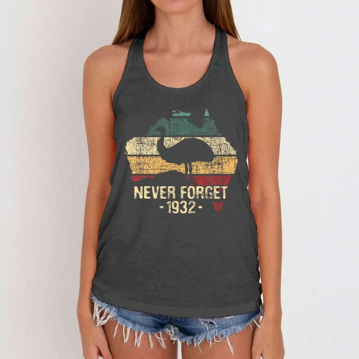 Never Forget 1932 Emu War Emu Lover Zookeeper Women's Knotted Racerback Tank