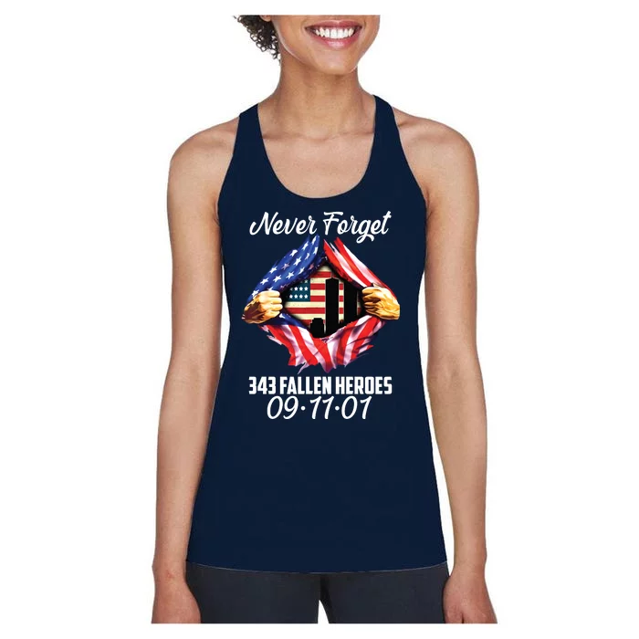 Never Forget 343 Fallen Heroes 091101 September 11 Women's Racerback Tank