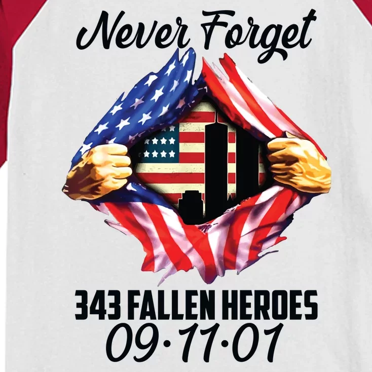 Never Forget 343 Fallen Heroes 091101 September 11 Kids Colorblock Raglan Jersey