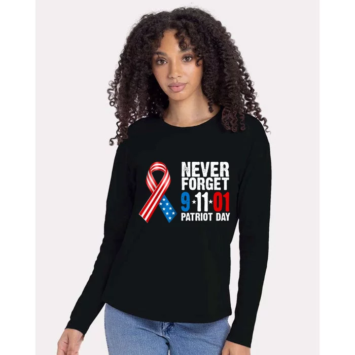 Never Forget 9.11.01 USA Ribbon Patriot Day Womens Cotton Relaxed Long Sleeve T-Shirt