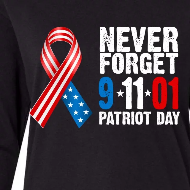 Never Forget 9.11.01 USA Ribbon Patriot Day Womens Cotton Relaxed Long Sleeve T-Shirt