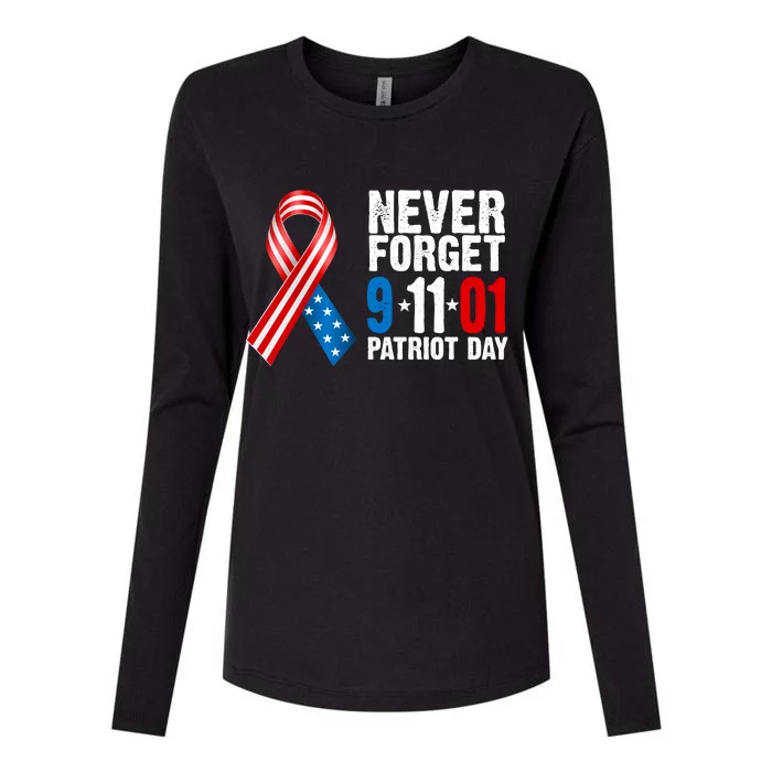 Never Forget 9.11.01 USA Ribbon Patriot Day Womens Cotton Relaxed Long Sleeve T-Shirt