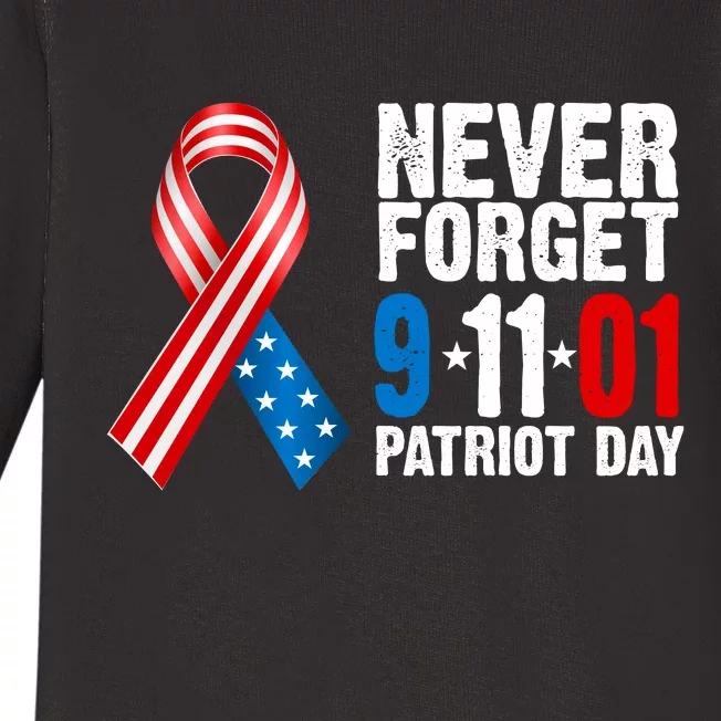 Never Forget 9.11.01 USA Ribbon Patriot Day Baby Long Sleeve Bodysuit