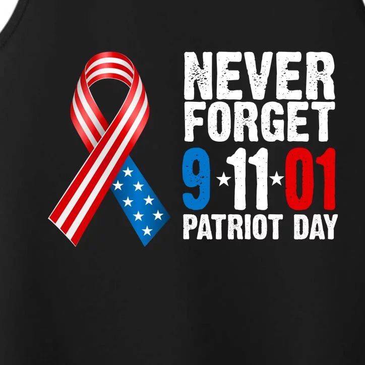 Never Forget 9.11.01 USA Ribbon Patriot Day Performance Tank