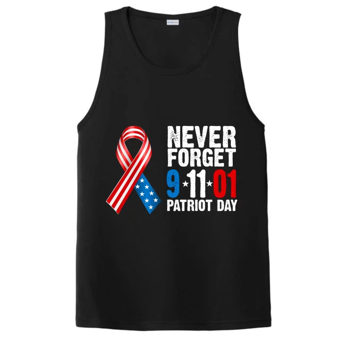 Never Forget 9.11.01 USA Ribbon Patriot Day Performance Tank