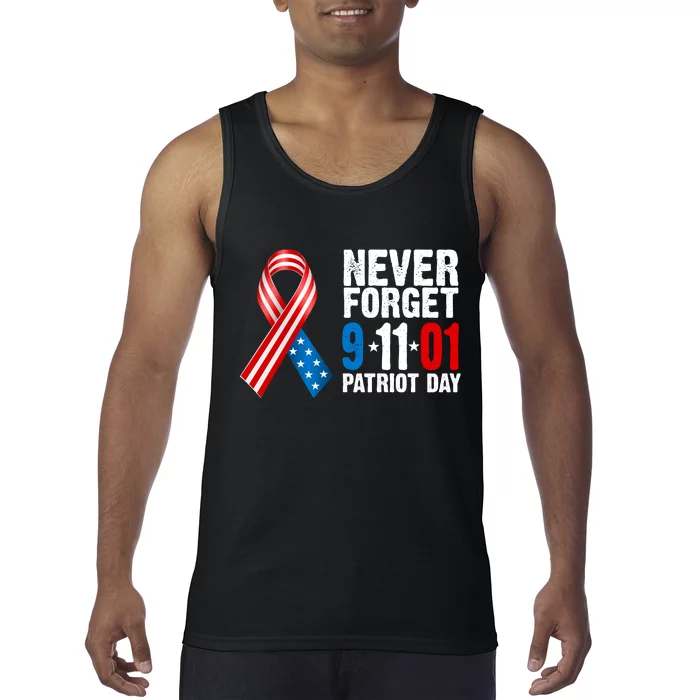 Never Forget 9.11.01 USA Ribbon Patriot Day Tank Top