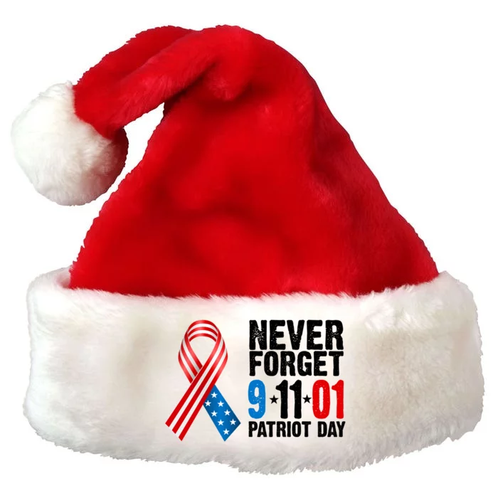 Never Forget 9.11.01 USA Ribbon Patriot Day Premium Christmas Santa Hat