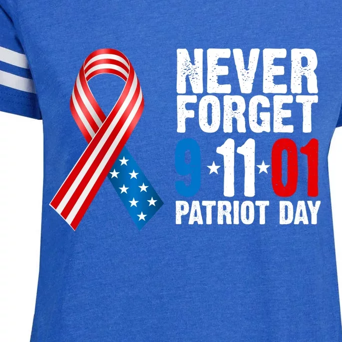 Never Forget 9.11.01 USA Ribbon Patriot Day Enza Ladies Jersey Football T-Shirt