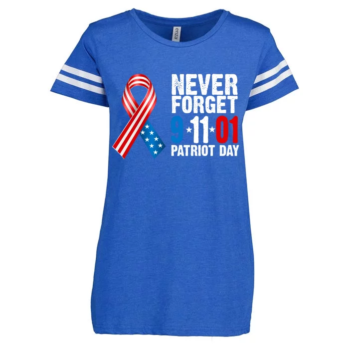 Never Forget 9.11.01 USA Ribbon Patriot Day Enza Ladies Jersey Football T-Shirt