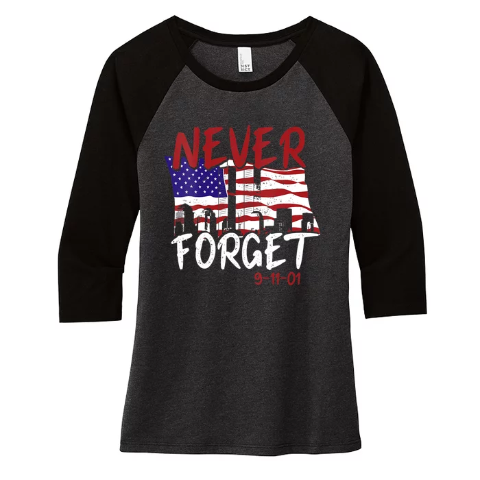 Never Forget 9/11/01 Patriot Day Memorial Women's Tri-Blend 3/4-Sleeve Raglan Shirt