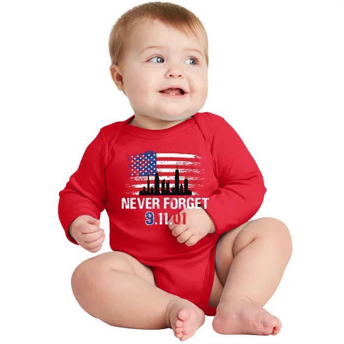 Never Forget 9.11.01 Baby Long Sleeve Bodysuit