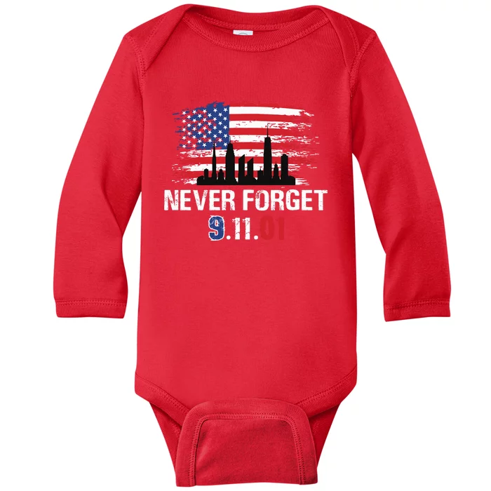 Never Forget 9.11.01 Baby Long Sleeve Bodysuit