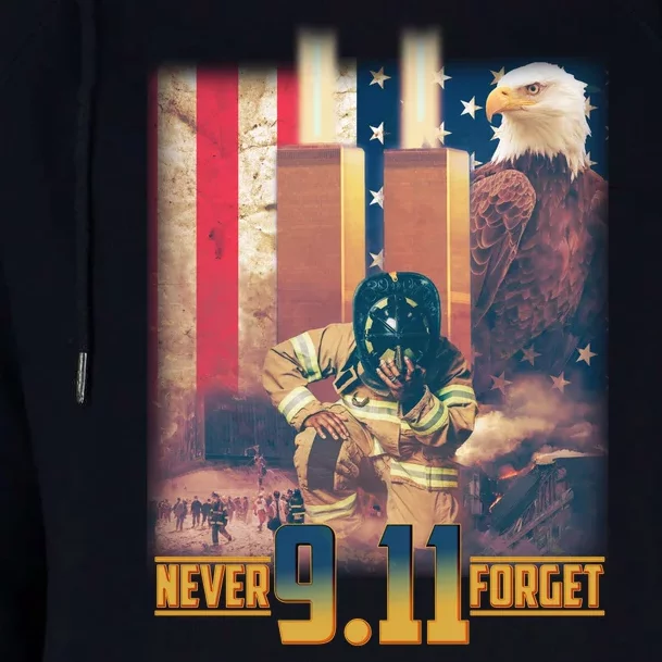 Never Forget 9 11 September 11 Memorial New York City Firefighter Womens Funnel Neck Pullover Hood