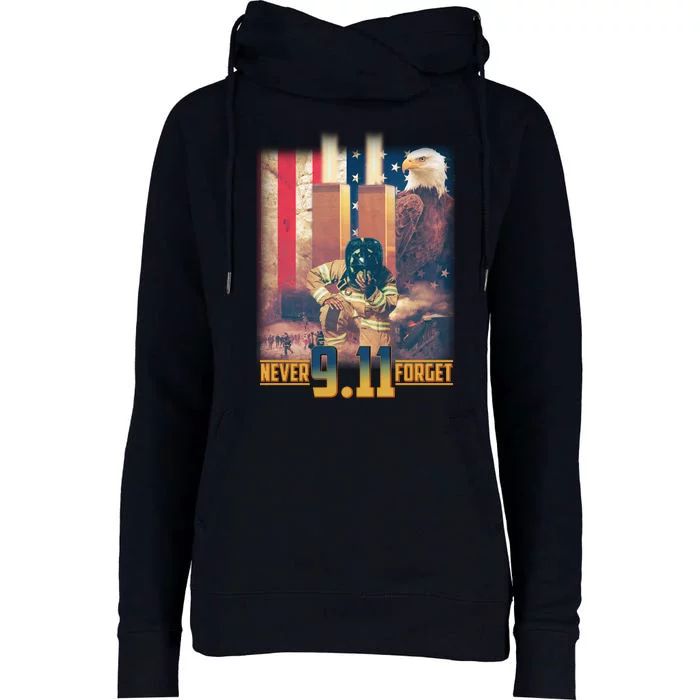 Never Forget 9 11 September 11 Memorial New York City Firefighter Womens Funnel Neck Pullover Hood