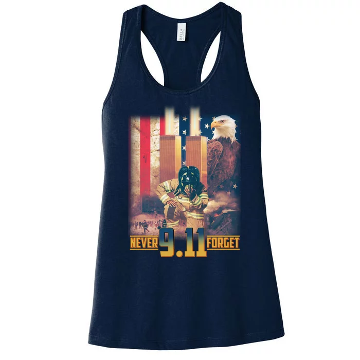 Never Forget 9 11 September 11 Memorial New York City Firefighter Women's Racerback Tank