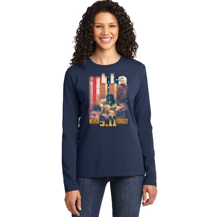 Never Forget 9 11 September 11 Memorial New York City Firefighter Ladies Long Sleeve Shirt