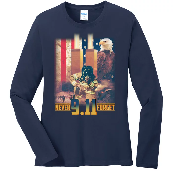 Never Forget 9 11 September 11 Memorial New York City Firefighter Ladies Long Sleeve Shirt