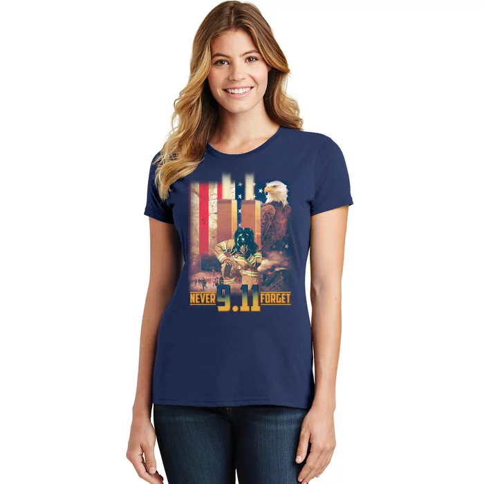 Never Forget 9 11 September 11 Memorial New York City Firefighter Women's T-Shirt