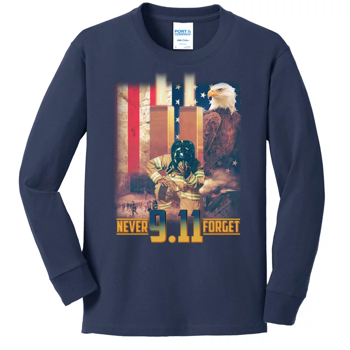 Never Forget 9 11 September 11 Memorial New York City Firefighter Kids Long Sleeve Shirt