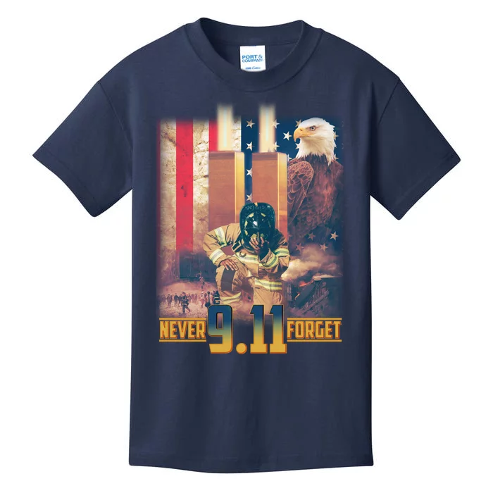 Never Forget 9 11 September 11 Memorial New York City Firefighter Kids T-Shirt