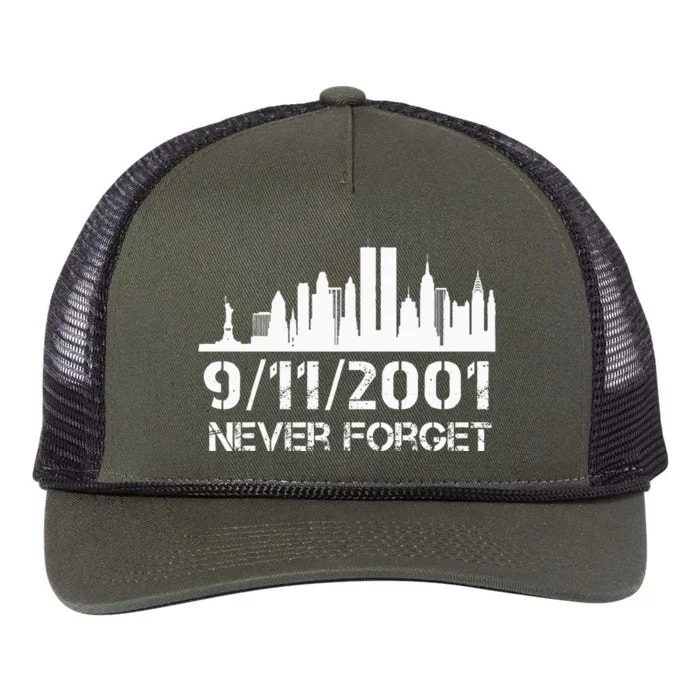 Never Forget 911 20th Anniversary Patriot Memorial Day Retro Rope Trucker Hat Cap