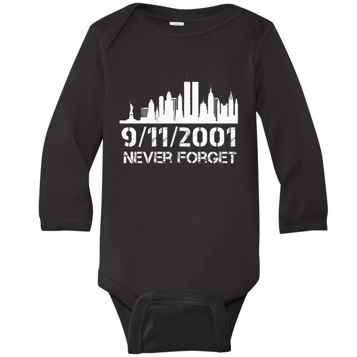 Never Forget 911 20th Anniversary Patriot Memorial Day Baby Long Sleeve Bodysuit