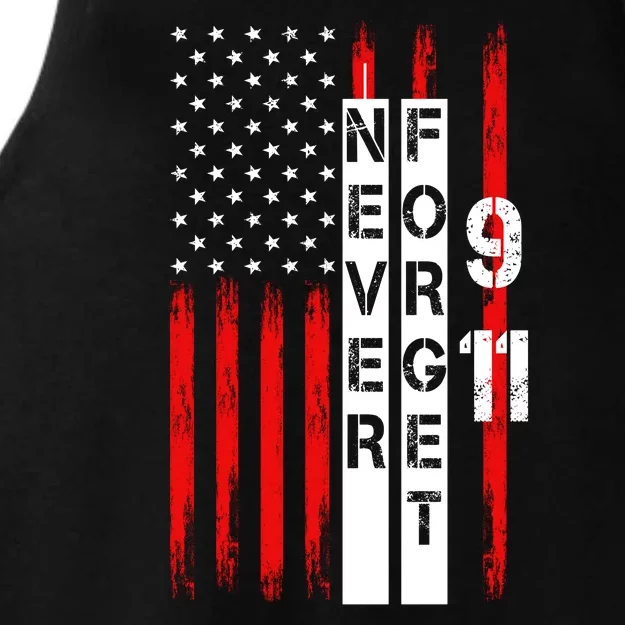 Never Forget 9 11 Nine Eleven Memorial Distressed US American Flag Ladies Tri-Blend Wicking Tank