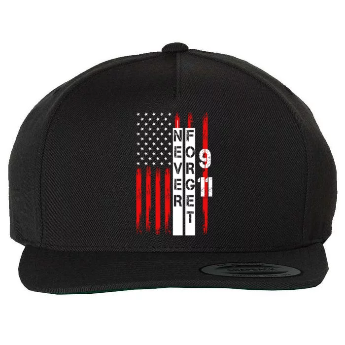 Never Forget 9 11 Nine Eleven Memorial Distressed US American Flag Wool Snapback Cap