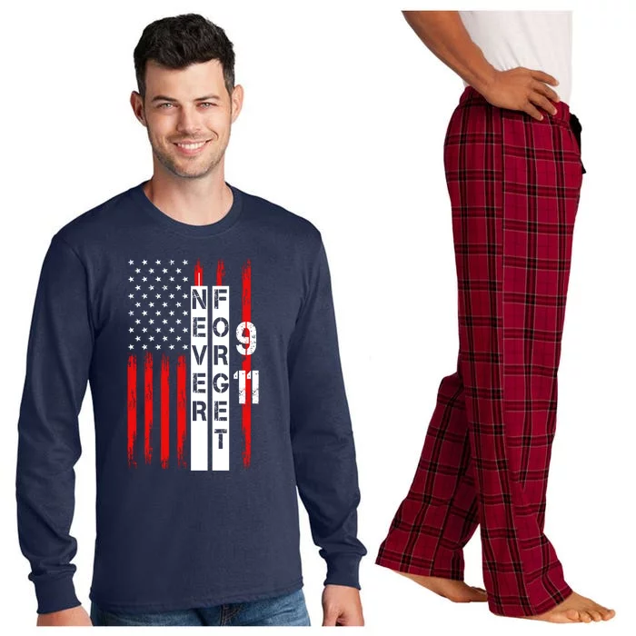 Never Forget 9 11 Nine Eleven Memorial Distressed US American Flag Long Sleeve Pajama Set