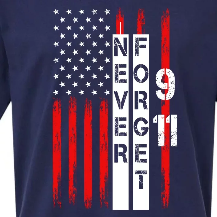 Never Forget 9 11 Nine Eleven Memorial Distressed US American Flag Sueded Cloud Jersey T-Shirt