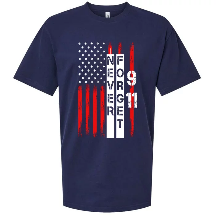 Never Forget 9 11 Nine Eleven Memorial Distressed US American Flag Sueded Cloud Jersey T-Shirt