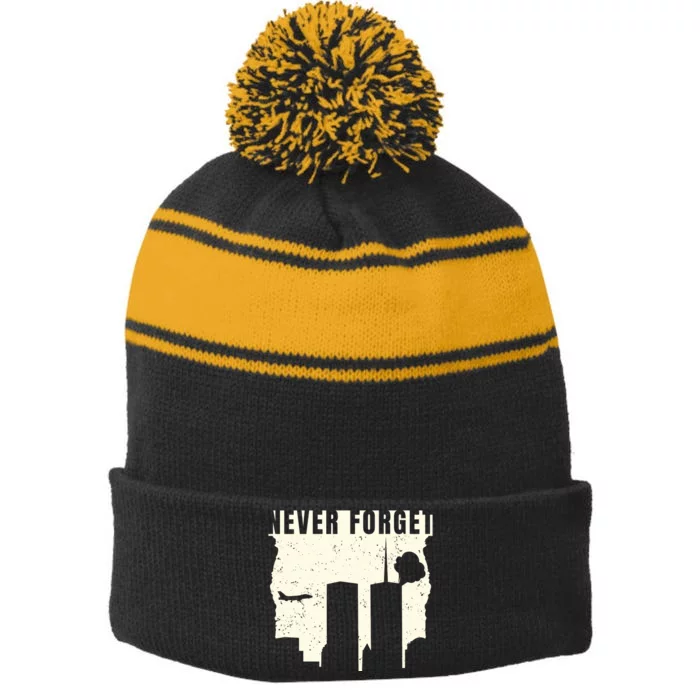 Never Forget 9.11 Patriot Day Stripe Pom Pom Beanie