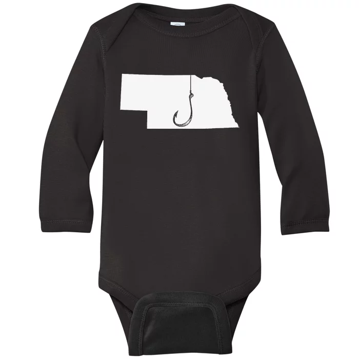 Nebraska Fishing Angler State Fisherman Fish Hook Baby Long Sleeve Bodysuit