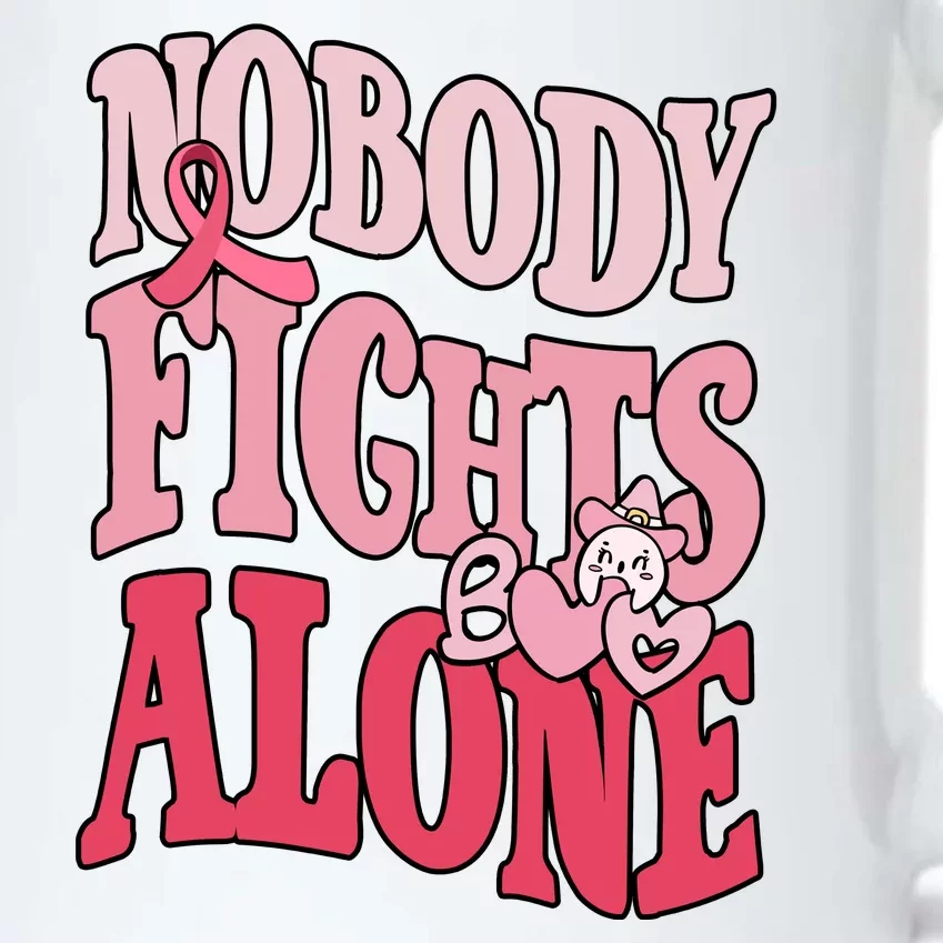 Nobody Fights Alone Breast Cancer Awareness Retro Groovy Black Color Changing Mug