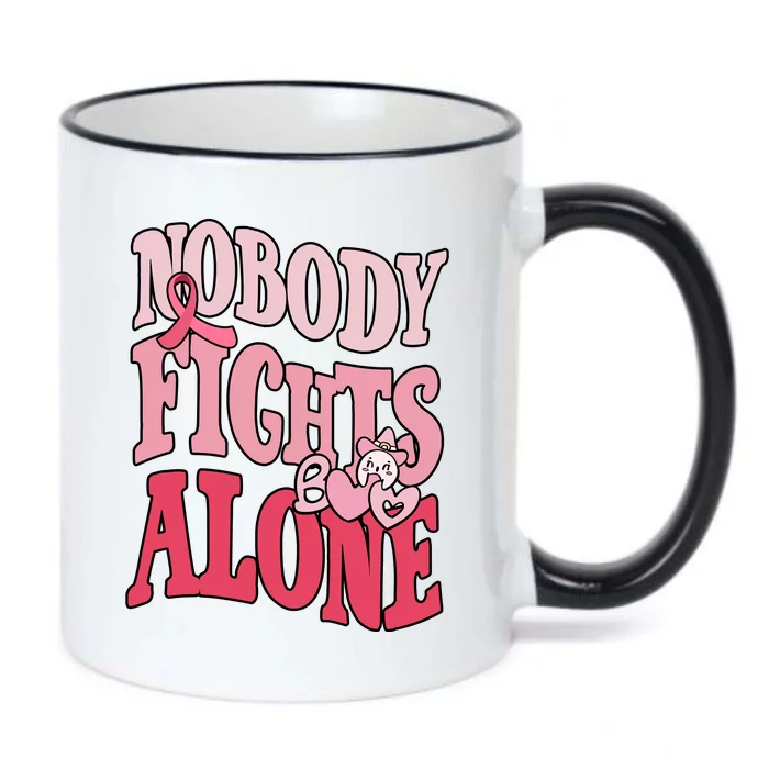 Nobody Fights Alone Breast Cancer Awareness Retro Groovy Black Color Changing Mug