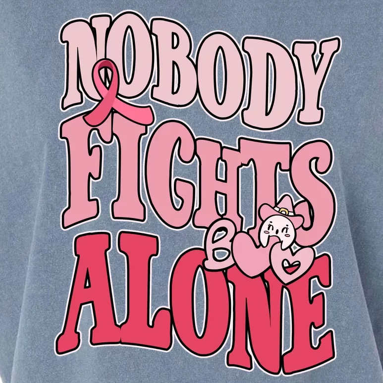 Nobody Fights Alone Breast Cancer Awareness Retro Groovy Garment-Dyed Women's Muscle Tee